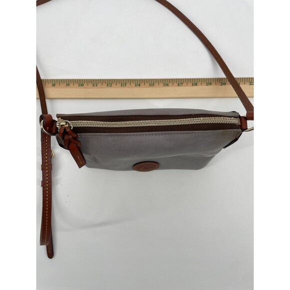 Dooney & Bourke Womens Pouchette Nylon Crossbody Bag Purse Gray Leather Brown - Picture 12 of 16
